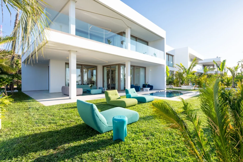 Private garden and outdoor seating area at Blue Resort luxury villa in Tangier