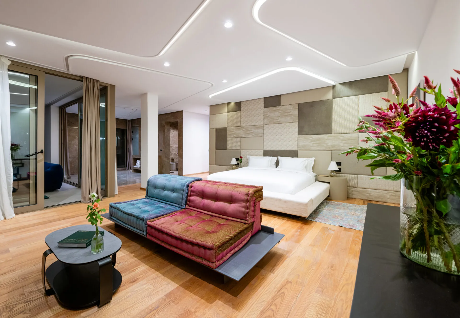 Elegant bedroom with king-size bed at Blue Resort luxury villa in Tangier